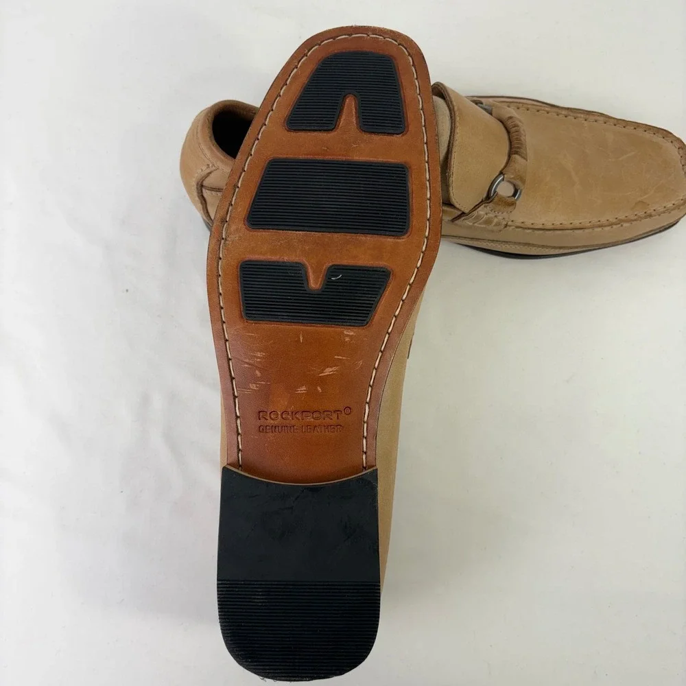 Rockport Mens Classic Horsebit Tan Leather Slip On Loafer‎ Shoes APM 1180D 10.5